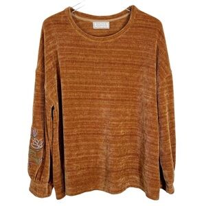 SINUOUS Rust Brown Textured Crewneck Embroidered Sweatshirt